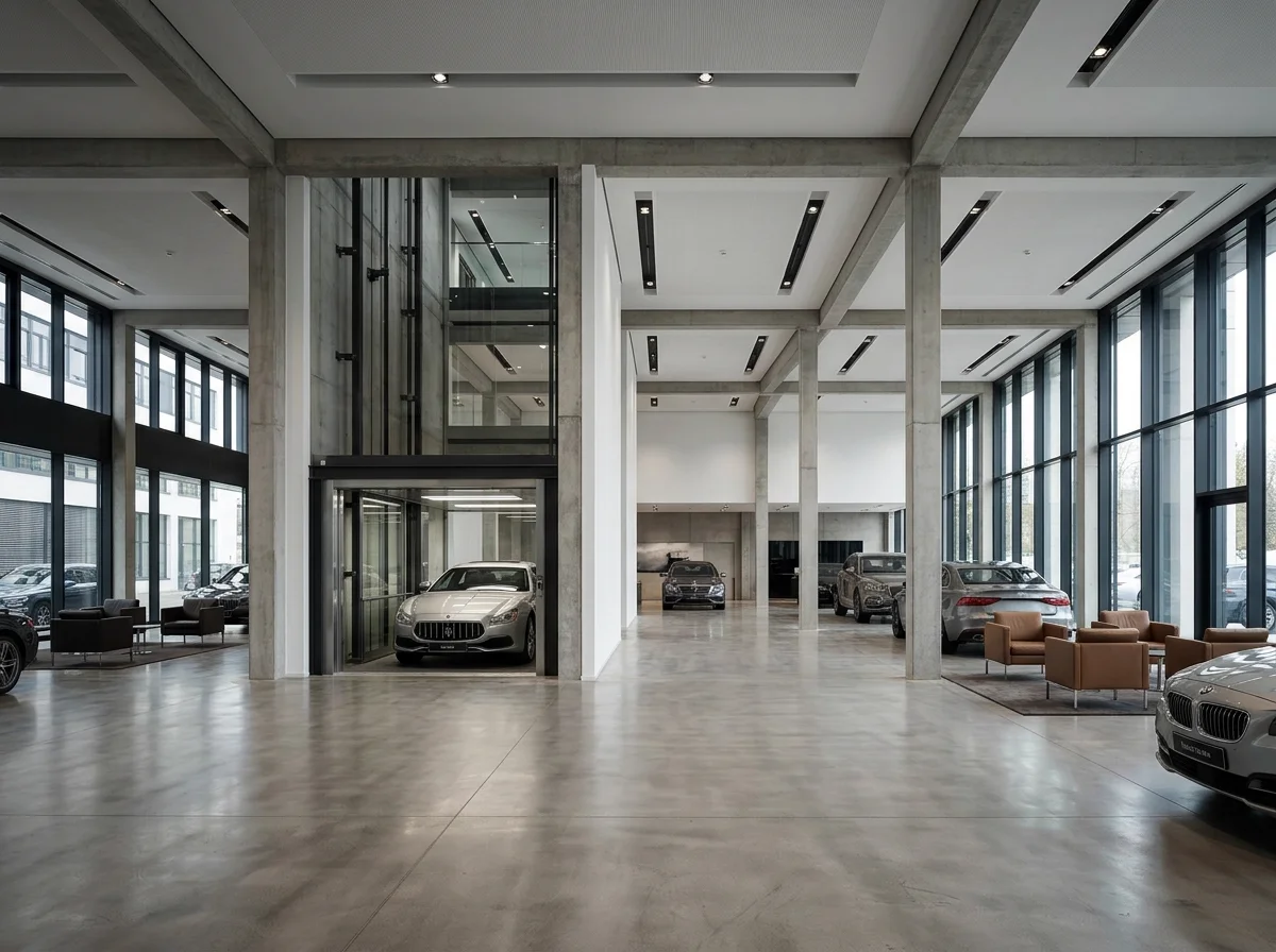 Luxury sports car in an architectural setting