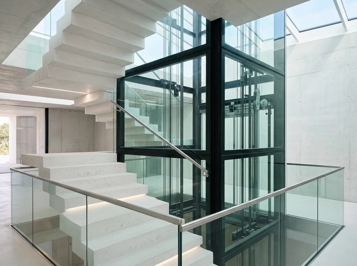 Luxury residential elevator cabin with open doors
